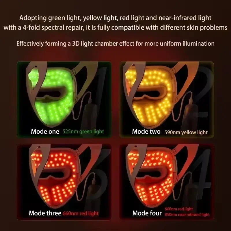 LED 4 Colors Facial Mask Home Use Red Light Therapy Skin Moisturize Rejuvenation Wrinkle Removal Anti Acne Shrink Pores Salon