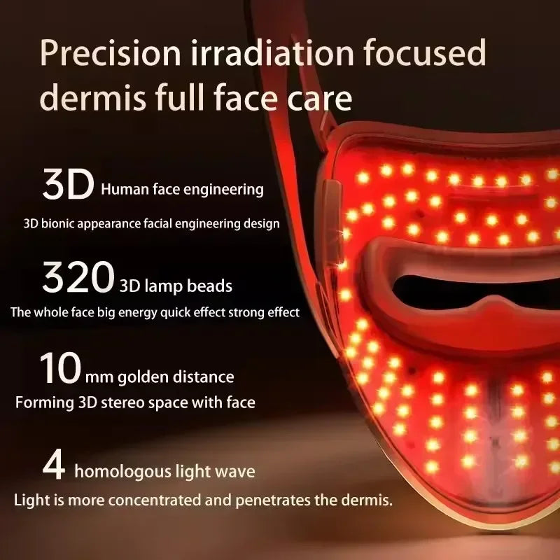 LED 4 Colors Facial Mask Home Use Red Light Therapy Skin Moisturize Rejuvenation Wrinkle Removal Anti Acne Shrink Pores Salon