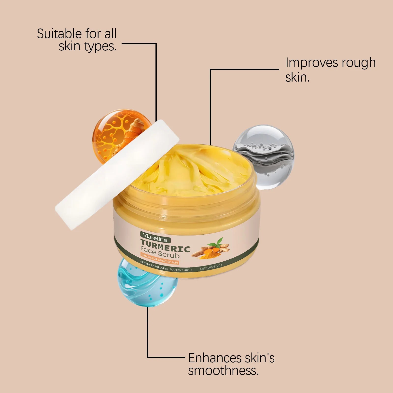 VIARELINE Turmeric Keratin Facial Scrub Remove Dirt Smooth Skin Clean Pore Fade Black S-pot Facial Moisturizing Brighten Cream