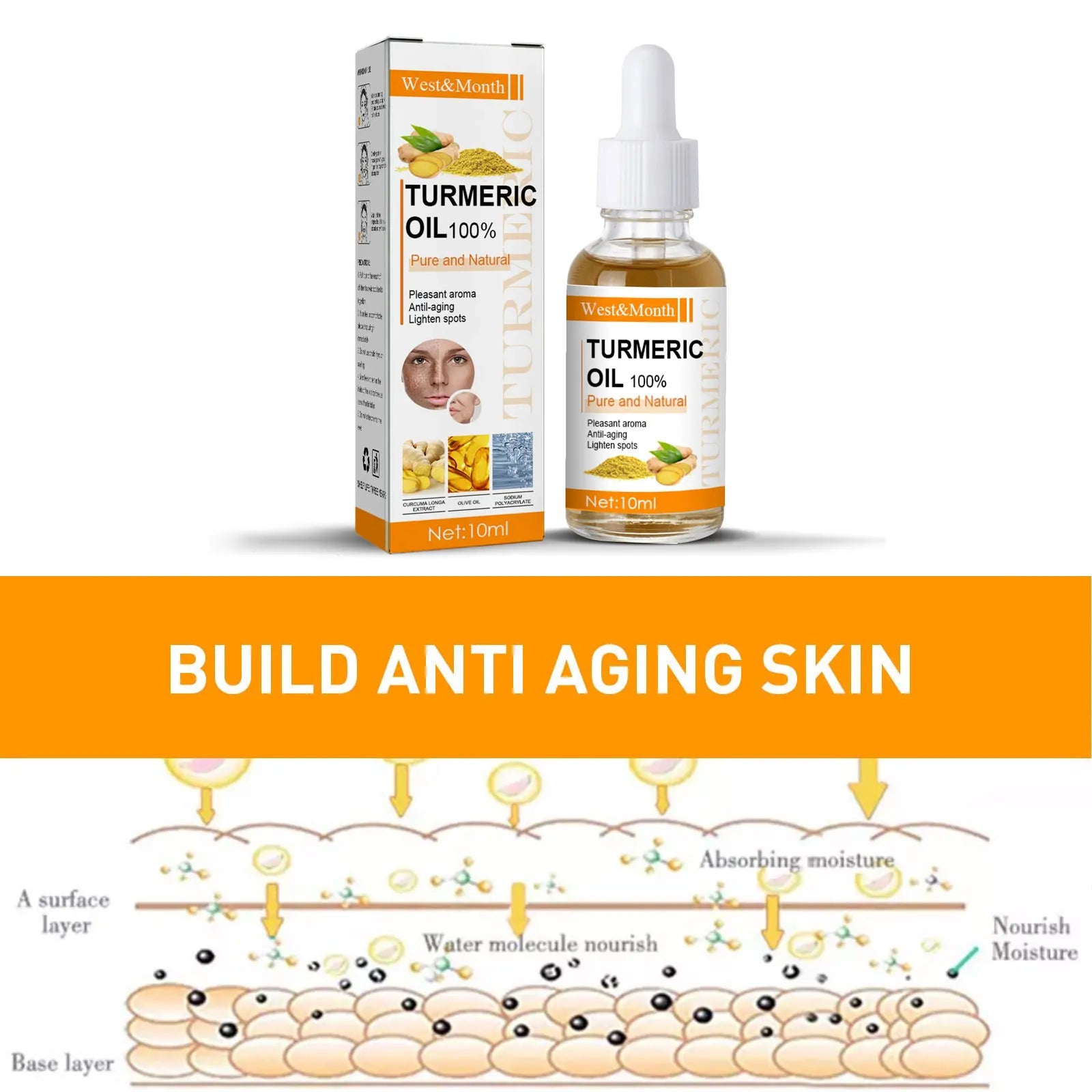 Turmeric Essence Oil Firming Tightening Fade Fine Lines Brighten Skin Tone Remove Melanin Deeply Moisturizing Facial Serum Oil