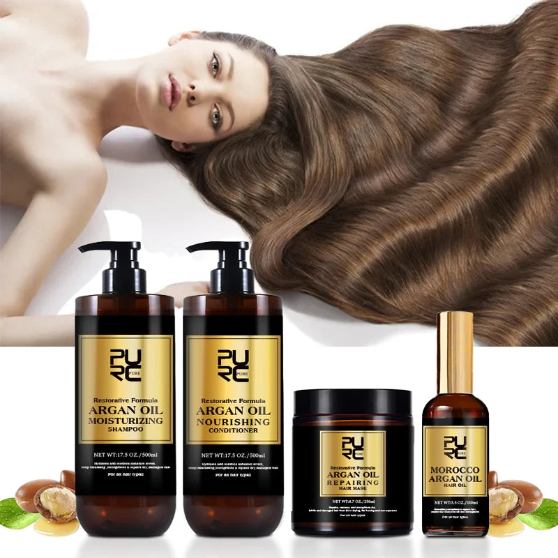 PURC Morocco Set Serum Smoothing Shampoo Conditioner And Repair Hair Mask Anti Dandruff Scalp Anti-Itch Hair Care Products Kit