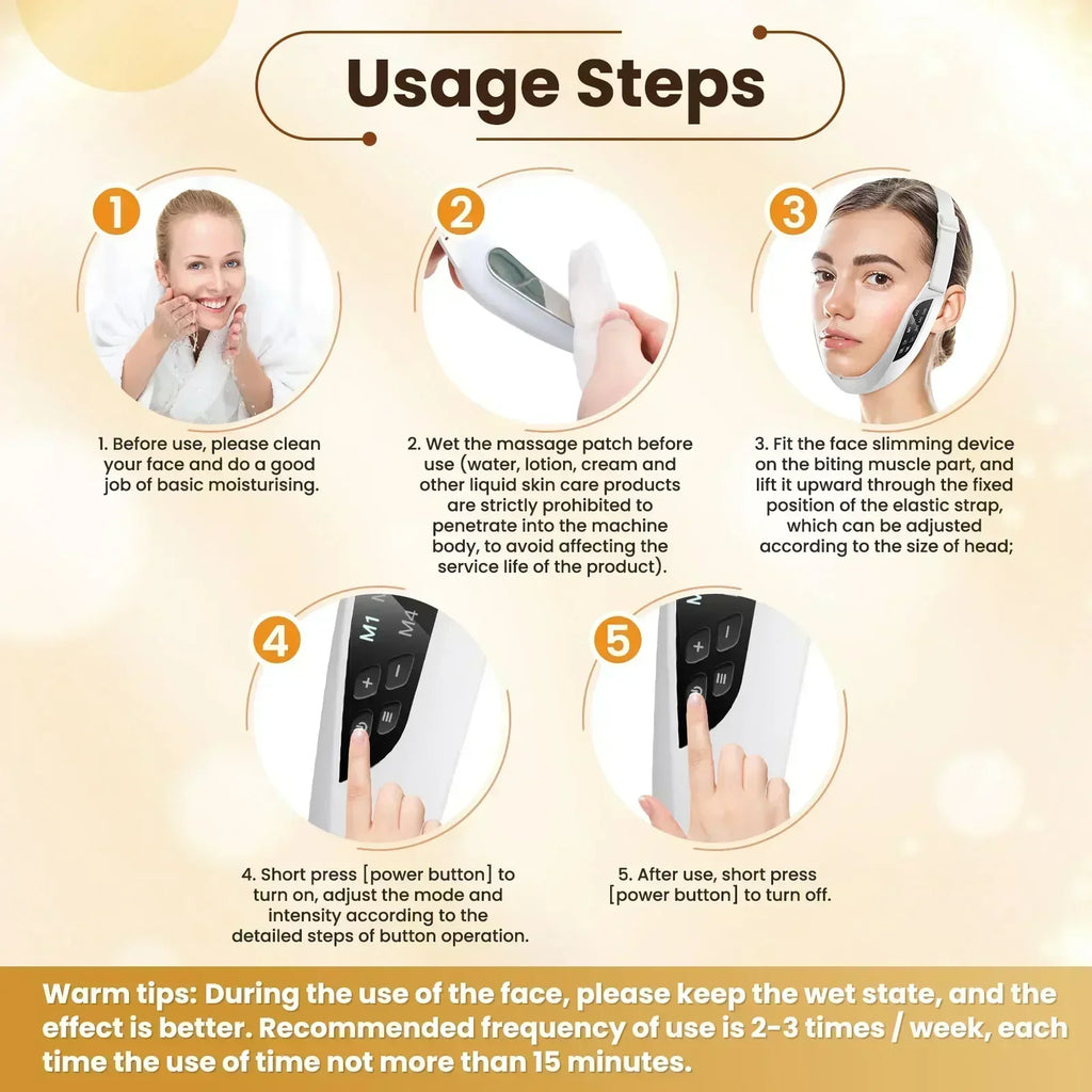 Electric EMS V Face Lifting Beauty Device 6 Modes 8 Levels Micro-current Facial Firming Massager Double Chin Removal Skin Care
